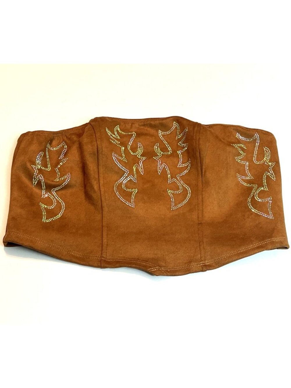 Faux Suede-look Embellished Corset Tube Top L (8/10) Western Cowgirl Festival
